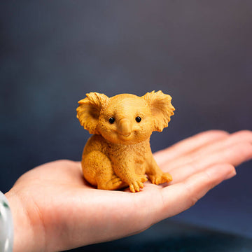 Hand-Carved Realistic Boxwood Koala Figurine